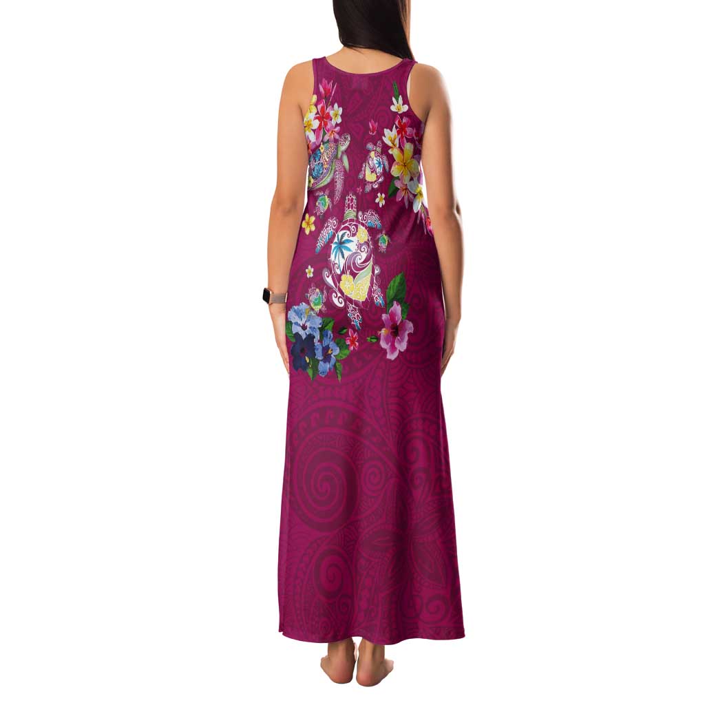 Hawaiian Turtles and Tropical Plants Tank Maxi Dress Pink Watercolor