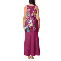 Hawaiian Turtles and Tropical Plants Tank Maxi Dress Pink Watercolor