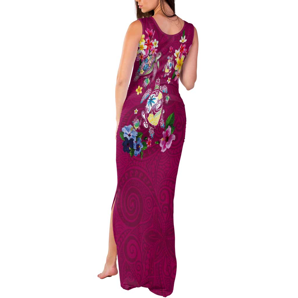 Hawaiian Turtles and Tropical Plants Tank Maxi Dress Pink Watercolor