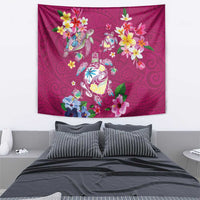 Hawaiian Turtles and Tropical Plants Tapestry Pink Watercolor LT03 - Polynesian Pride