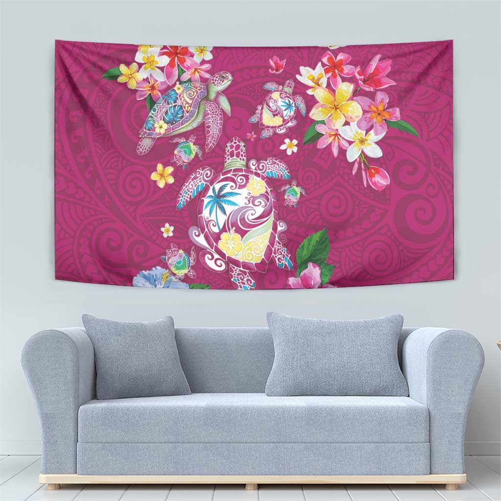 Hawaiian Turtles and Tropical Plants Tapestry Pink Watercolor LT03 - Polynesian Pride