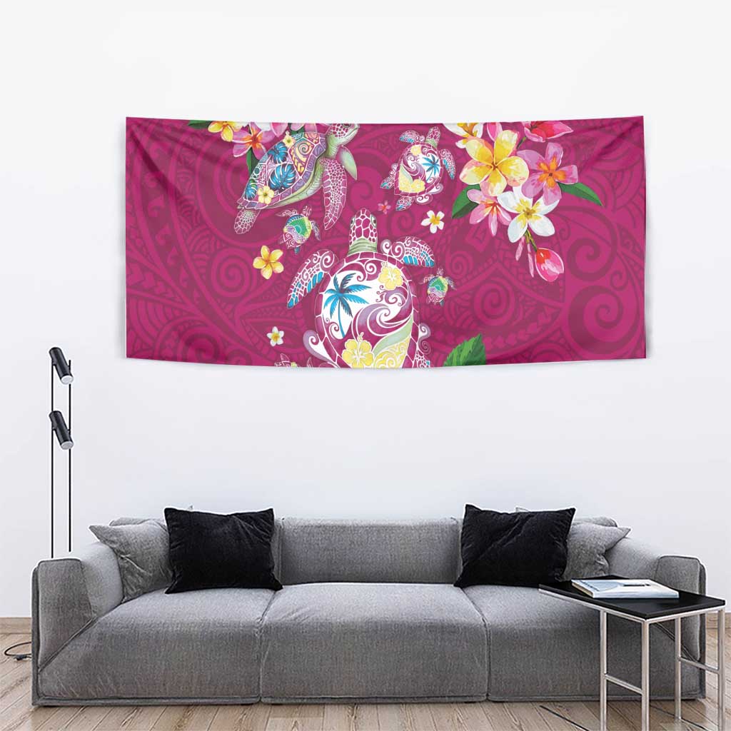 Hawaiian Turtles and Tropical Plants Tapestry Pink Watercolor LT03 - Polynesian Pride