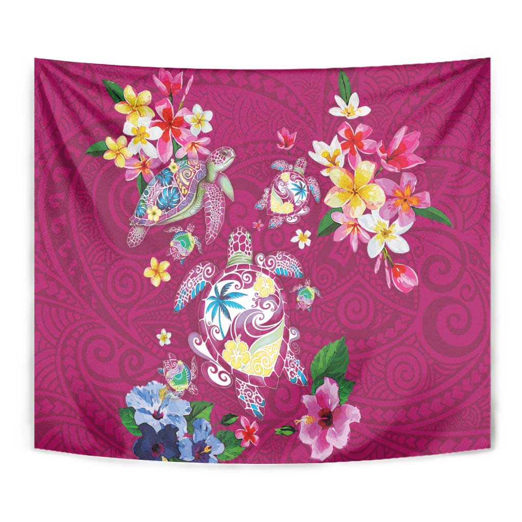 Hawaiian Turtles and Tropical Plants Tapestry Pink Watercolor LT03 - Polynesian Pride