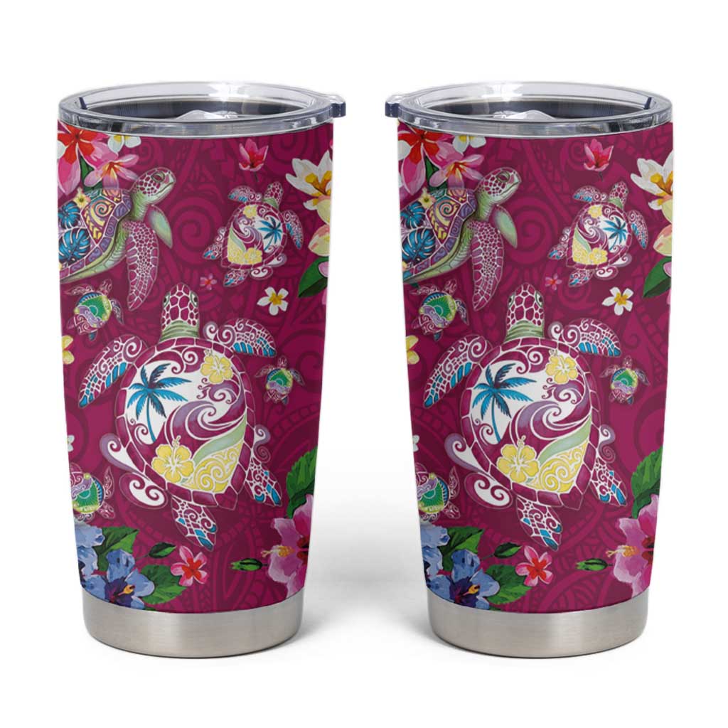 Hawaiian Turtles and Tropical Plants Tumbler Cup Pink Watercolor LT03 Pink - Polynesian Pride