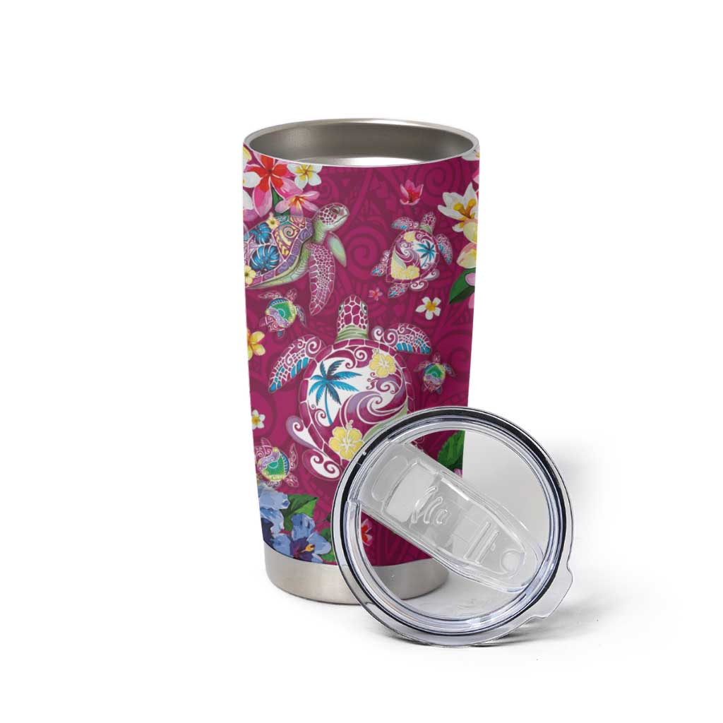 Hawaiian Turtles and Tropical Plants Tumbler Cup Pink Watercolor LT03 - Polynesian Pride
