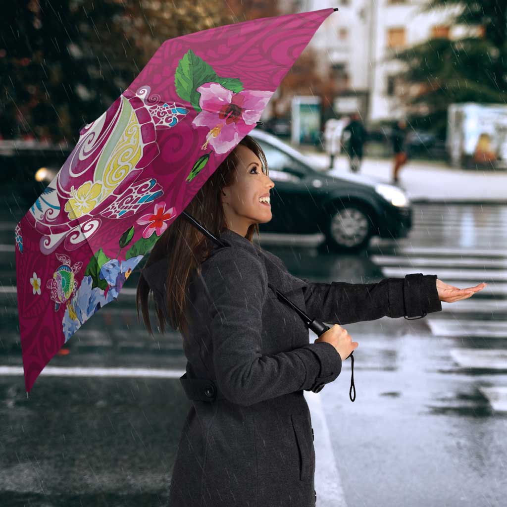 Hawaiian Turtles and Tropical Plants Umbrella Pink Watercolor LT03 - Polynesian Pride