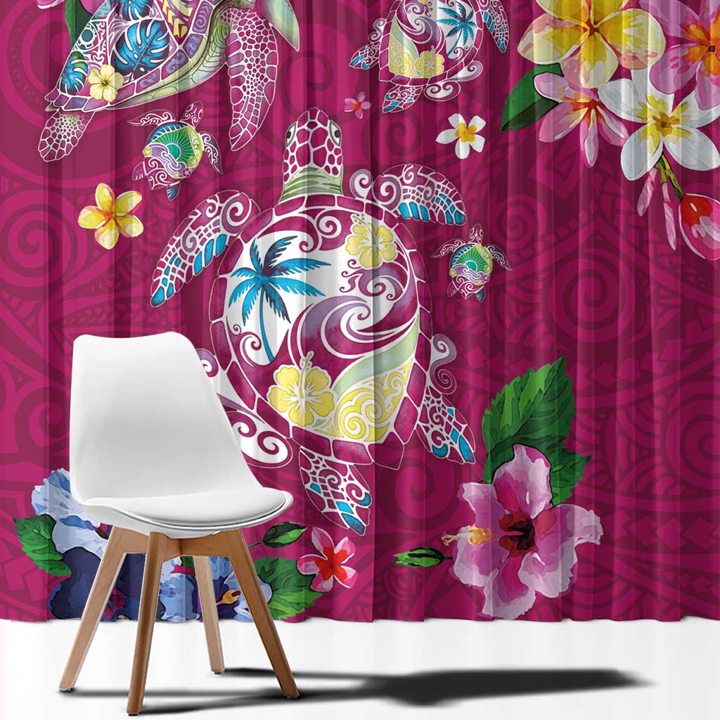 Hawaiian Turtles and Tropical Plants Window Curtain Pink Watercolor LT03 - Polynesian Pride