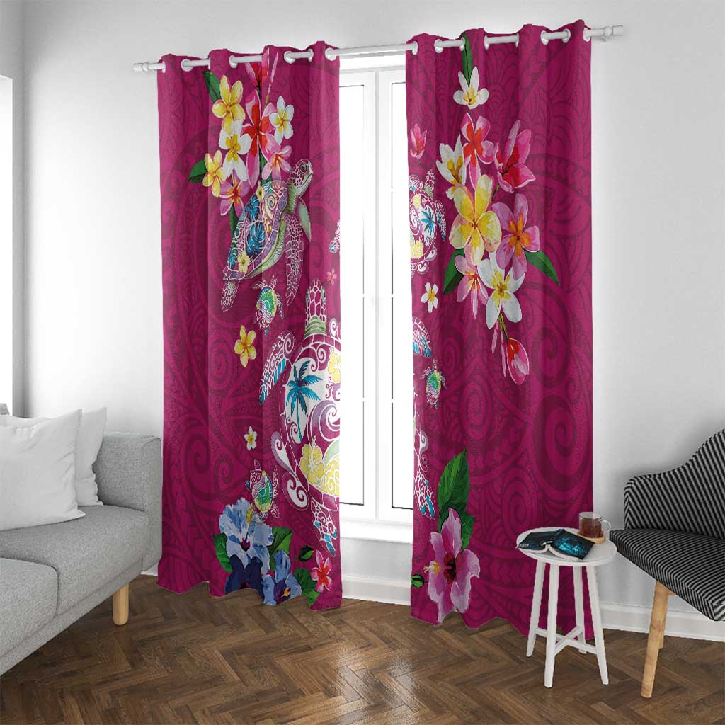 Hawaiian Turtles and Tropical Plants Window Curtain Pink Watercolor LT03 With Grommets Pink - Polynesian Pride