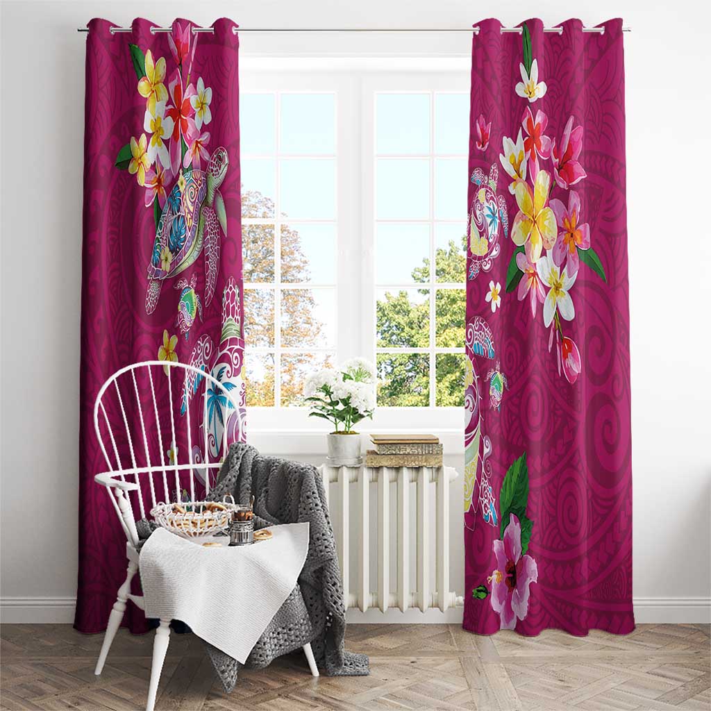 Hawaiian Turtles and Tropical Plants Window Curtain Pink Watercolor LT03 - Polynesian Pride