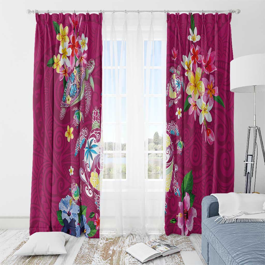 Hawaiian Turtles and Tropical Plants Window Curtain Pink Watercolor LT03 - Polynesian Pride