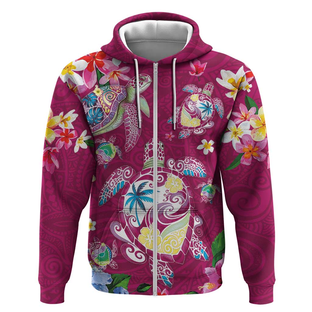 Hawaiian Turtles and Tropical Plants Zip Hoodie Pink Watercolor LT03 Zip Hoodie Pink - Polynesian Pride