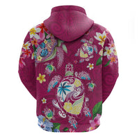 Hawaiian Turtles and Tropical Plants Zip Hoodie Pink Watercolor LT03 - Polynesian Pride