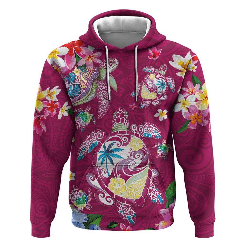Hawaiian Turtles and Tropical Plants Zip Hoodie Pink Watercolor LT03 Pullover Hoodie Pink - Polynesian Pride