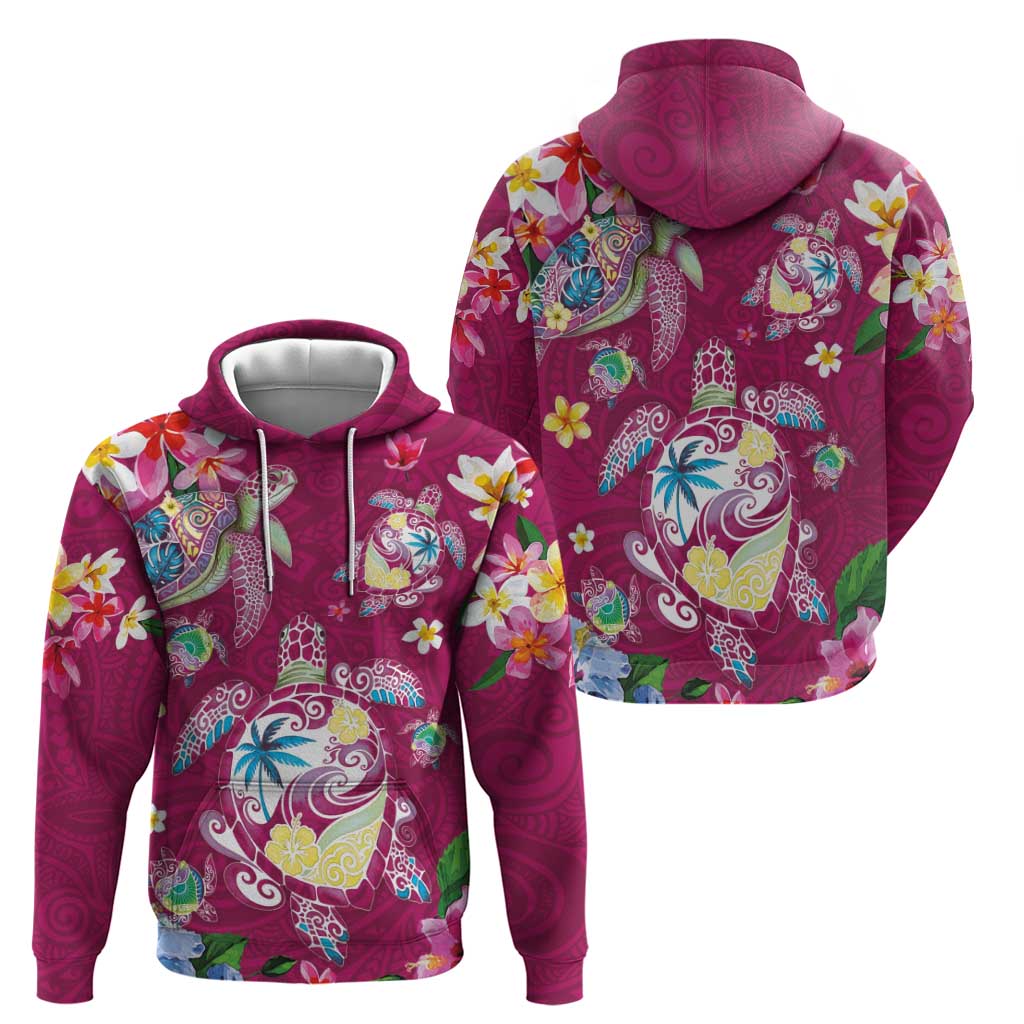 Hawaiian Turtles and Tropical Plants Zip Hoodie Pink Watercolor LT03 - Polynesian Pride