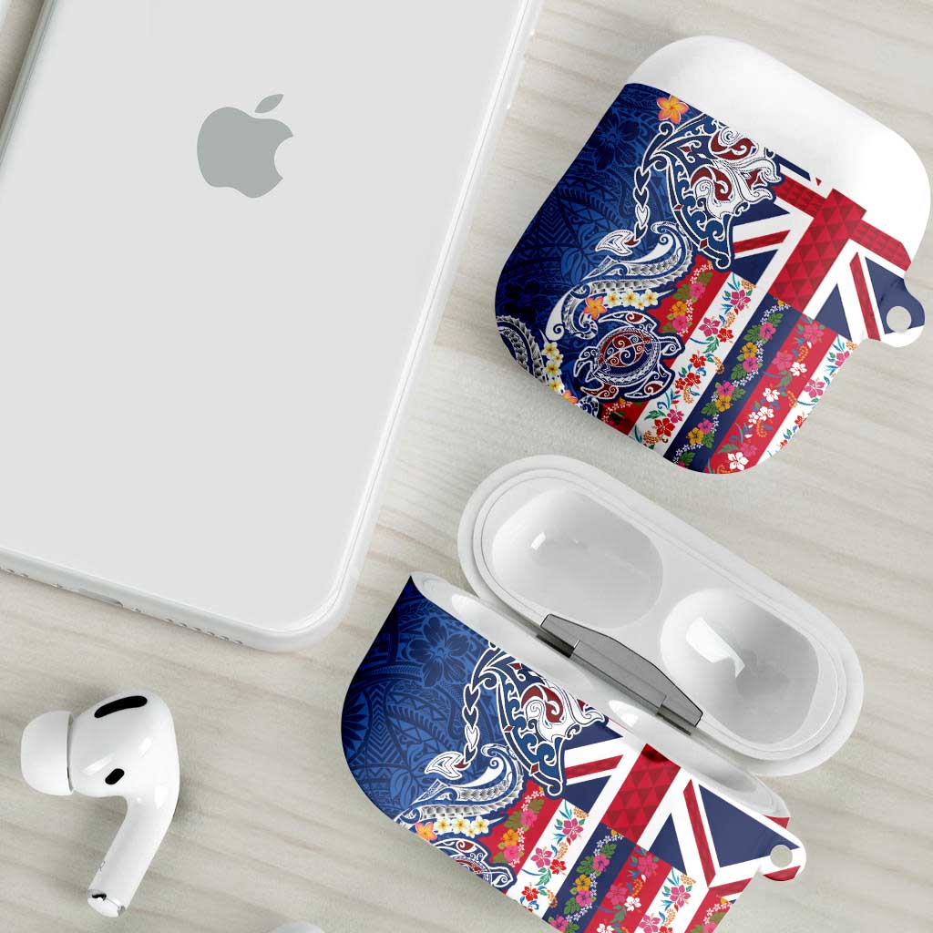 Hawaiian Manta Ray and Turtle Tribal Tattoo AirPods Case With Hawaii Flag and Flowers