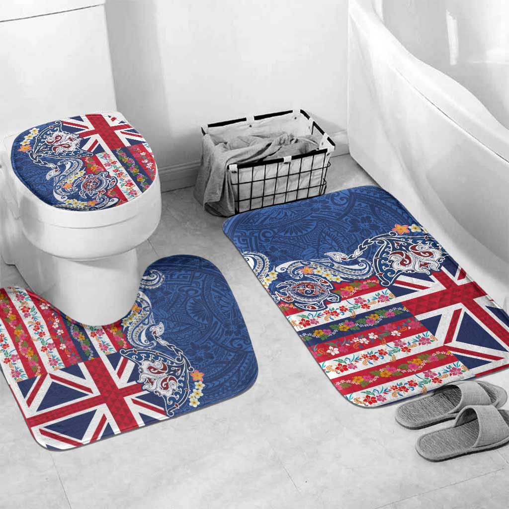 Hawaiian Manta Ray and Turtle Tribal Tattoo Bathroom Set With Hawaii Flag and Flowers LT03 Mat Set Only (3 pcs) One Size Multicolor - Polynesian Pride