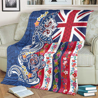 Hawaiian Manta Ray and Turtle Tribal Tattoo Blanket With Hawaii Flag and Flowers LT03 - Polynesian Pride