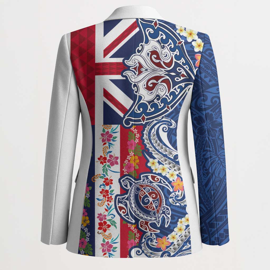 Hawaiian Manta Ray and Turtle Tribal Tattoo Blazer With Hawaii Flag and Flowers LT03 - Polynesian Pride