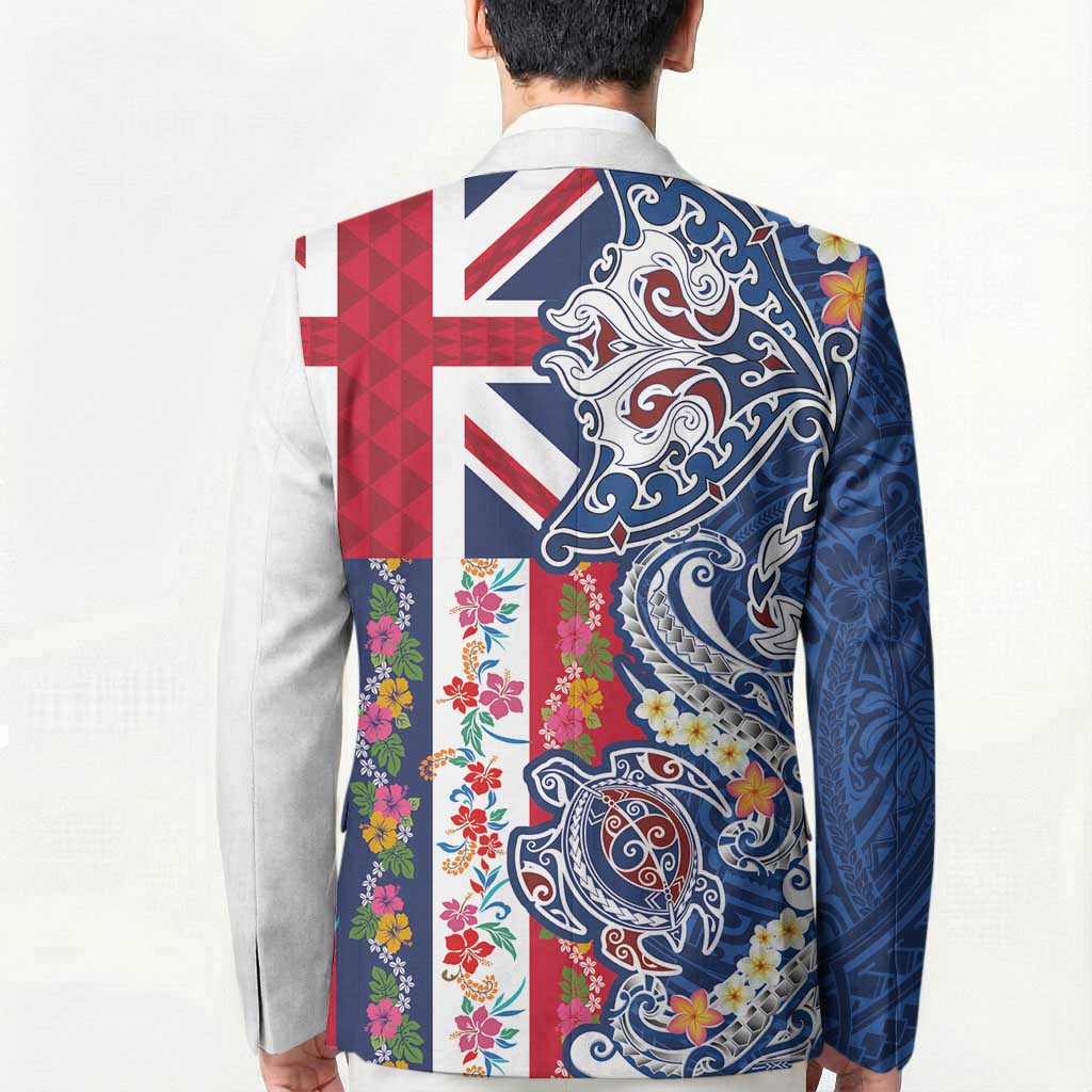 Hawaiian Manta Ray and Turtle Tribal Tattoo Blazer With Hawaii Flag and Flowers LT03 - Polynesian Pride