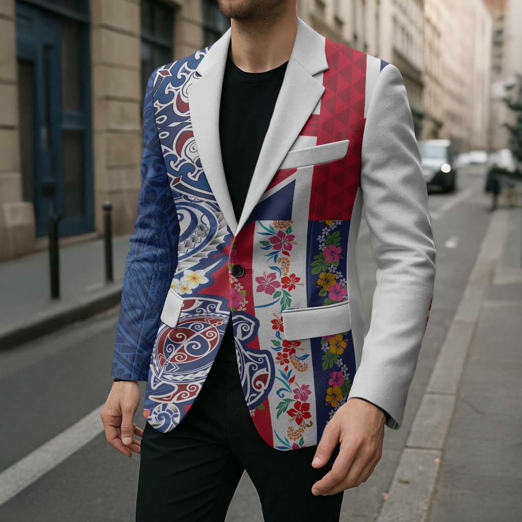 Hawaiian Manta Ray and Turtle Tribal Tattoo Blazer With Hawaii Flag and Flowers LT03 - Polynesian Pride