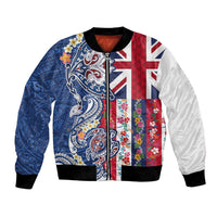 Hawaiian Manta Ray and Turtle Tribal Tattoo Bomber Jacket With Hawaii Flag and Flowers LT03 Unisex Multicolor - Polynesian Pride