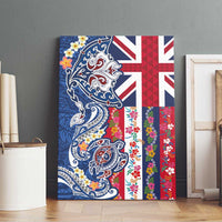 Hawaiian Manta Ray and Turtle Tribal Tattoo Canvas Wall Art With Hawaii Flag and Flowers