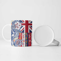 Hawaiian Manta Ray and Turtle Tribal Tattoo Ceramic Mug With Hawaii Flag and Flowers LT03 - Polynesian Pride