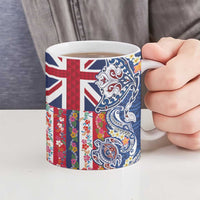 Hawaiian Manta Ray and Turtle Tribal Tattoo Ceramic Mug With Hawaii Flag and Flowers LT03 - Polynesian Pride