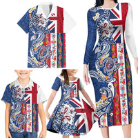 Hawaiian Manta Ray and Turtle Tribal Tattoo Family Matching Long Sleeve Bodycon Dress and Hawaiian Shirt With Hawaii Flag and Flowers