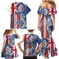 Hawaiian Manta Ray and Turtle Tribal Tattoo Family Matching Mermaid Dress and Hawaiian Shirt With Hawaii Flag and Flowers