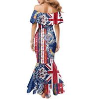 Hawaiian Manta Ray and Turtle Tribal Tattoo Family Matching Mermaid Dress and Hawaiian Shirt With Hawaii Flag and Flowers