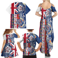 Hawaiian Manta Ray and Turtle Tribal Tattoo Family Matching Summer Maxi Dress and Hawaiian Shirt With Hawaii Flag and Flowers