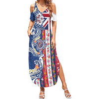 Hawaiian Manta Ray and Turtle Tribal Tattoo Family Matching Summer Maxi Dress and Hawaiian Shirt With Hawaii Flag and Flowers