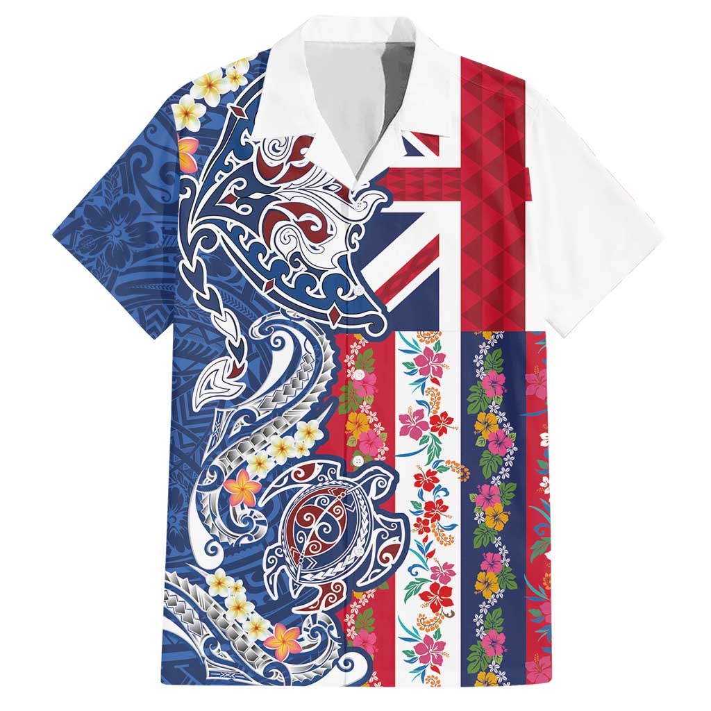 Hawaiian Manta Ray and Turtle Tribal Tattoo Hawaiian Shirt With Hawaii Flag and Flowers
