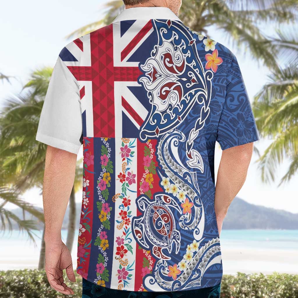 Hawaiian Manta Ray and Turtle Tribal Tattoo Hawaiian Shirt With Hawaii Flag and Flowers