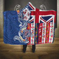 Hawaiian Manta Ray and Turtle Tribal Tattoo Hooded Blanket With Hawaii Flag and Flowers LT03 - Polynesian Pride