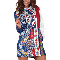 Hawaiian Manta Ray and Turtle Tribal Tattoo Hoodie Dress With Hawaii Flag and Flowers
