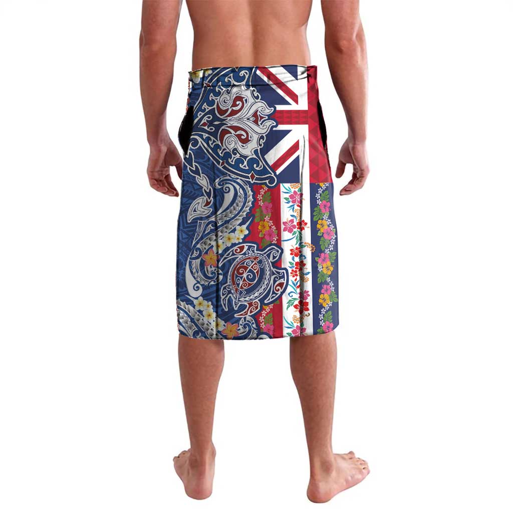 Hawaiian Manta Ray and Turtle Tribal Tattoo Lavalava With Hawaii Flag and Flowers LT03 - Polynesian Pride