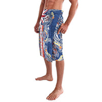 Hawaiian Manta Ray and Turtle Tribal Tattoo Lavalava With Hawaii Flag and Flowers LT03 - Polynesian Pride
