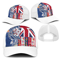 Hawaiian Manta Ray Mesh Trucker Cap with Hawaii Flag and Flowers LT03 - Polynesian Pride