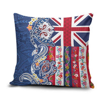 Hawaiian Manta Ray and Turtle Tribal Tattoo Pillow Cover With Hawaii Flag and Flowers LT03 Multicolor - Polynesian Pride
