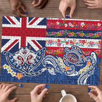 Hawaiian Manta Ray and Turtle Tribal Tattoo Puzzle With Hawaii Flag and Flowers LT03 - Polynesian Pride