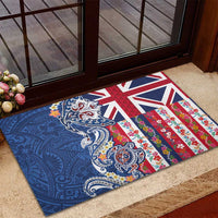 Hawaiian Manta Ray and Turtle Tribal Tattoo Rubber Doormat With Hawaii Flag and Flowers LT03 - Polynesian Pride