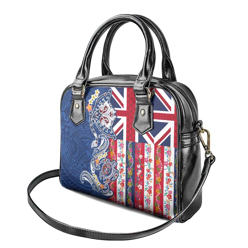Hawaiian Manta Ray and Turtle Tribal Tattoo Shoulder Handbag With Hawaii Flag and Flowers
