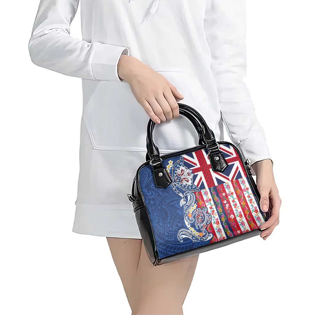 Hawaiian Manta Ray and Turtle Tribal Tattoo Shoulder Handbag With Hawaii Flag and Flowers