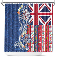 Hawaiian Manta Ray and Turtle Tribal Tattoo Shower Curtain With Hawaii Flag and Flowers