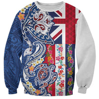 Hawaiian Manta Ray and Turtle Tribal Tattoo Sweatshirt With Hawaii Flag and Flowers LT03 Unisex Multicolor - Polynesian Pride