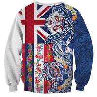 Hawaiian Manta Ray and Turtle Tribal Tattoo Sweatshirt With Hawaii Flag and Flowers LT03 - Polynesian Pride