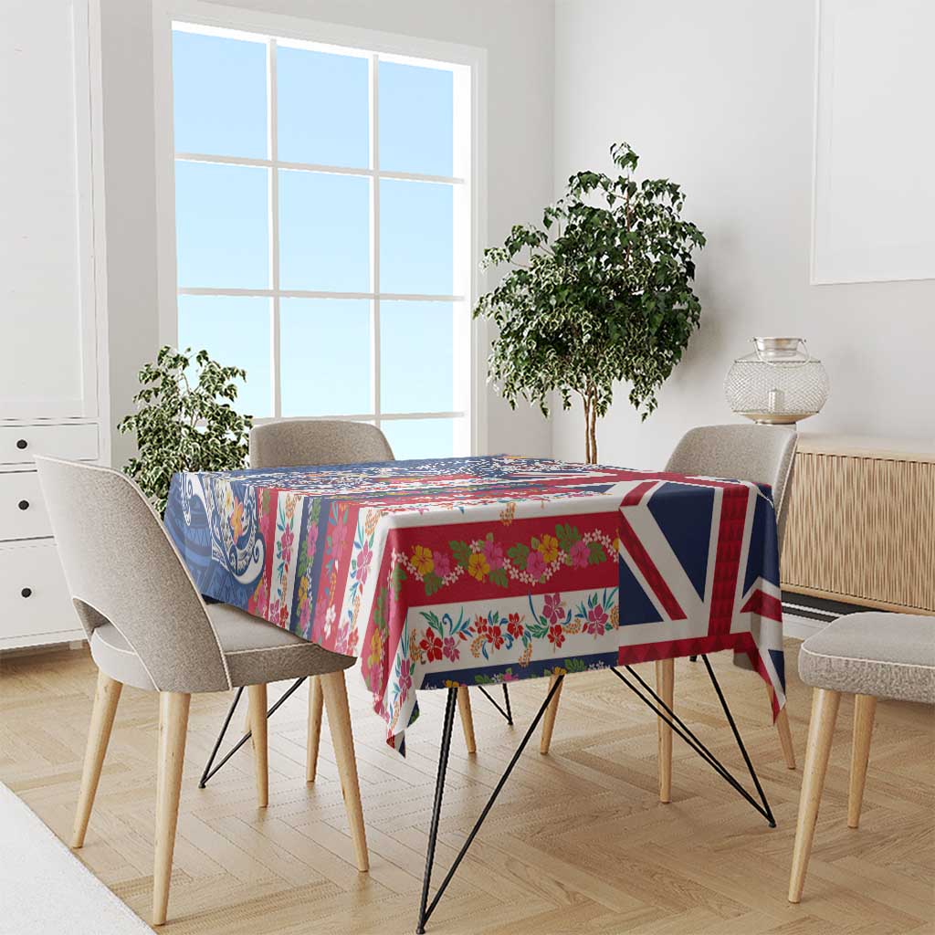 Hawaiian Manta Ray and Turtle Tribal Tattoo Tablecloth With Hawaii Flag and Flowers LT03 - Polynesian Pride