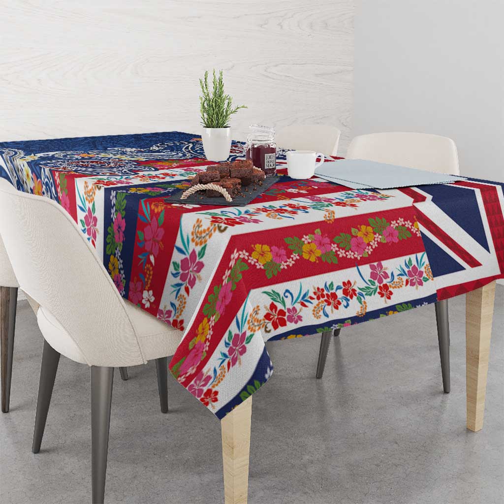 Hawaiian Manta Ray and Turtle Tribal Tattoo Tablecloth With Hawaii Flag and Flowers LT03 - Polynesian Pride
